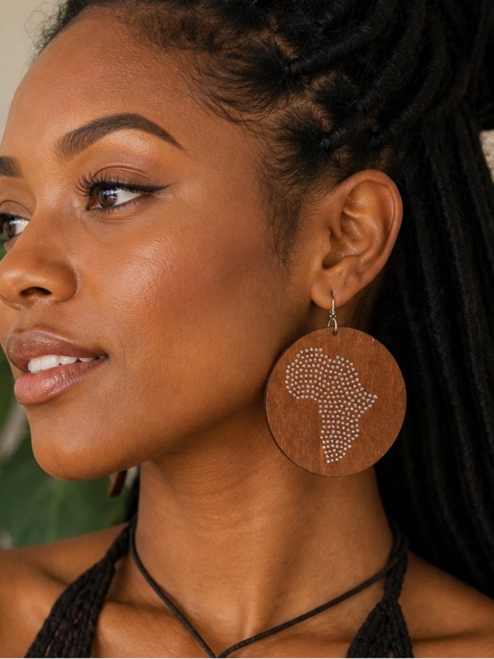 ✨ Africa Rhinestone Wooden Earrings | Large Round Dangle | Statement NEW ✨